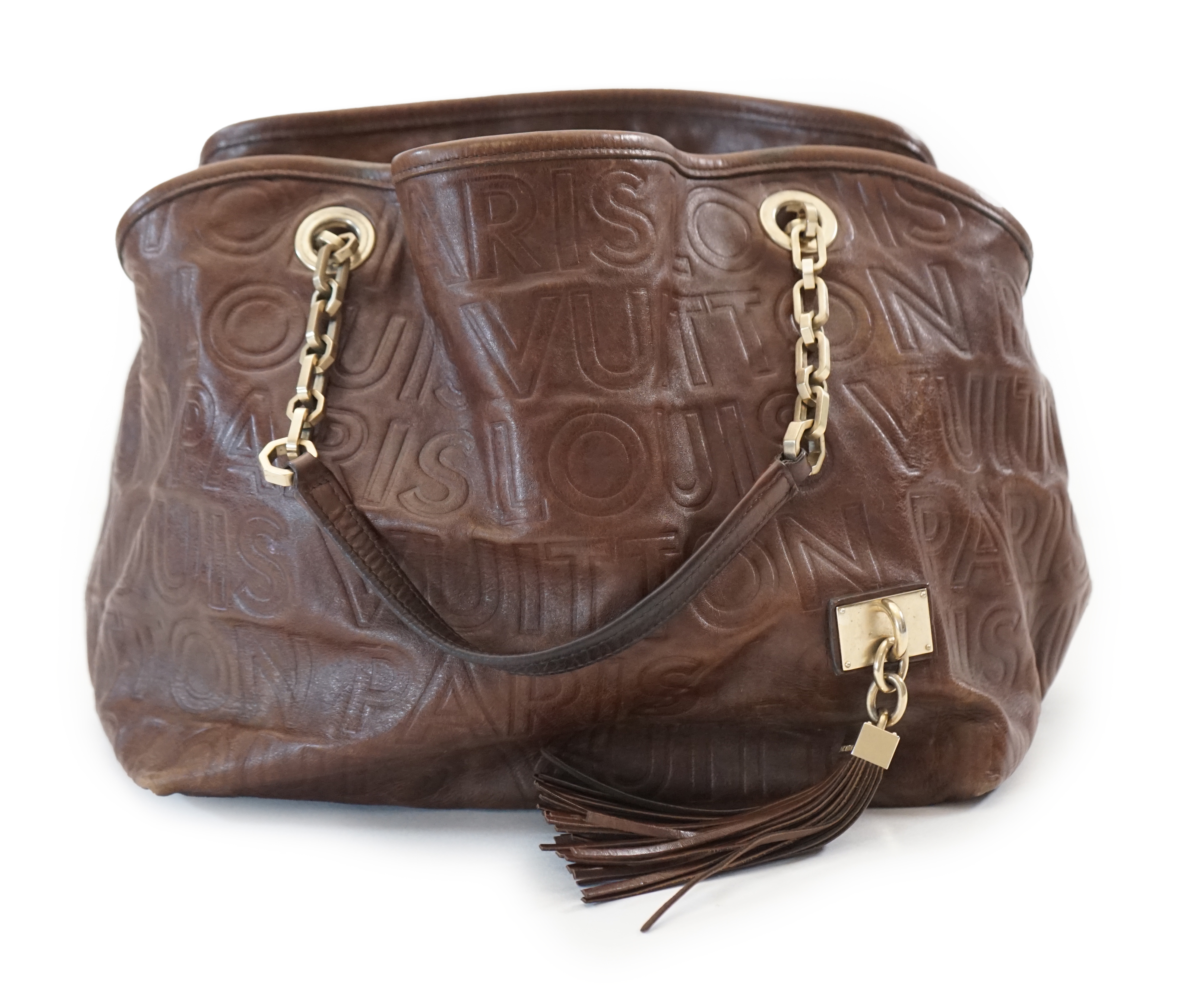 A Louis Vuitton Whisper brown leather handbag, width 31cm, depth 22cm, approx height 26cm